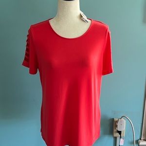 NWT MICHAEL KORS Coral Ladder Sleeve S/S Top Size Medium